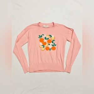 LOFT Orange Fruit Light Pink Crewneck Knit Cotton Sweater